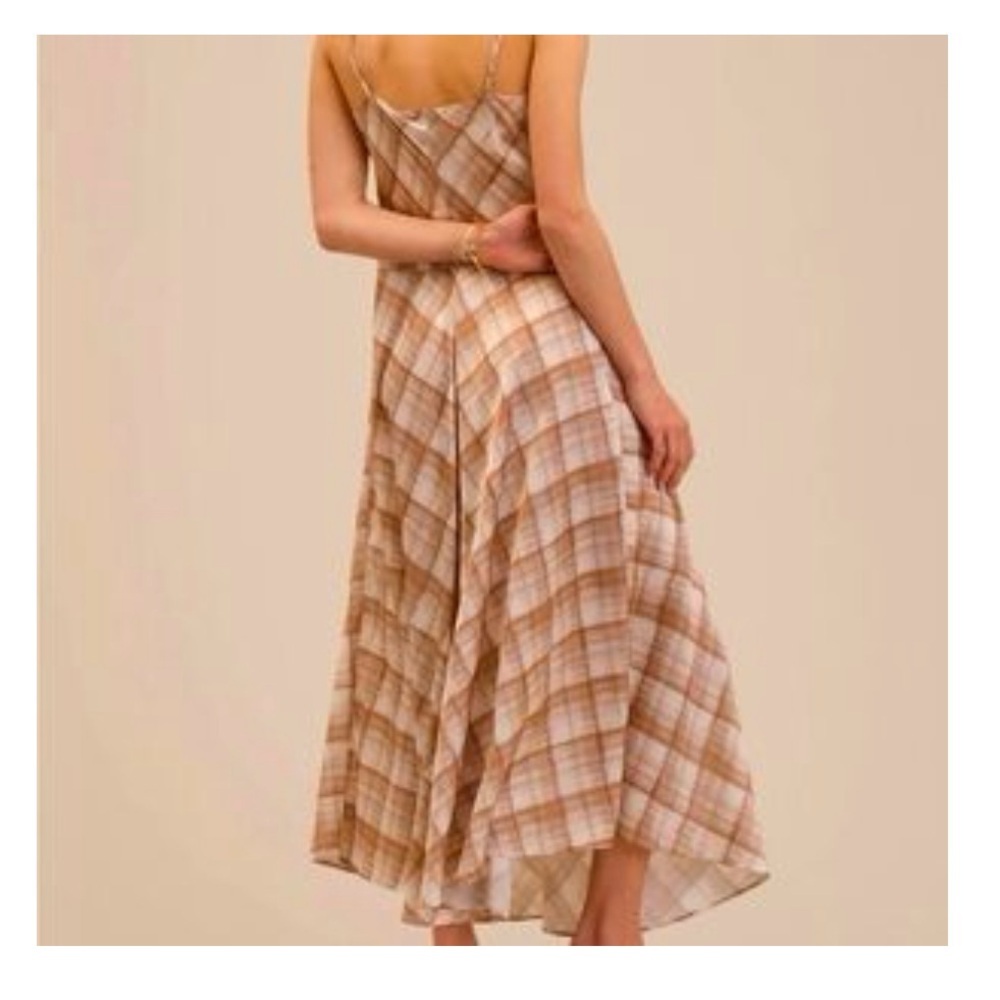 Elie Tahari Plaid Slip Maxi Dress Tan Neutral Minimalist - Picture 2 of 12